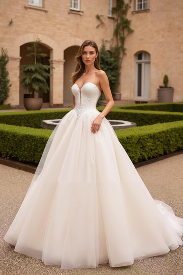 Robe de mariée trapèze bustier ivoire sans col en V
